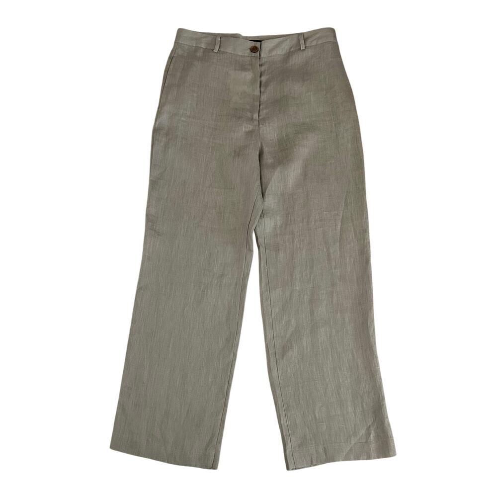 Zara NWT women's brown taupe 100% linen wide leg high rise trouser pants size XL